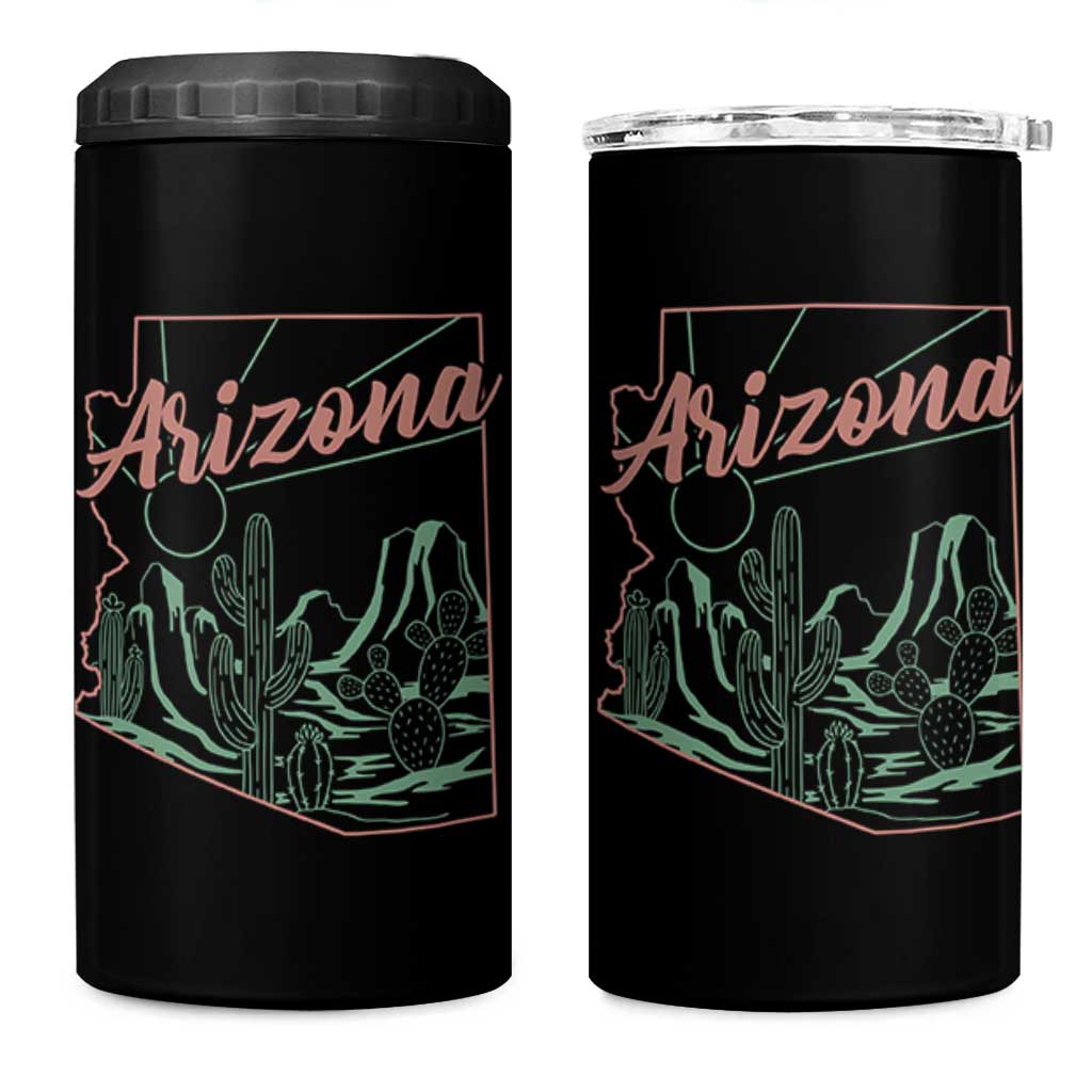 Vintage Arizona State Outline Desert Sunset Graphic 4 in 1 Can Cooler Tumbler Retro Southwest Saguaro Cactus Travel Souvenir