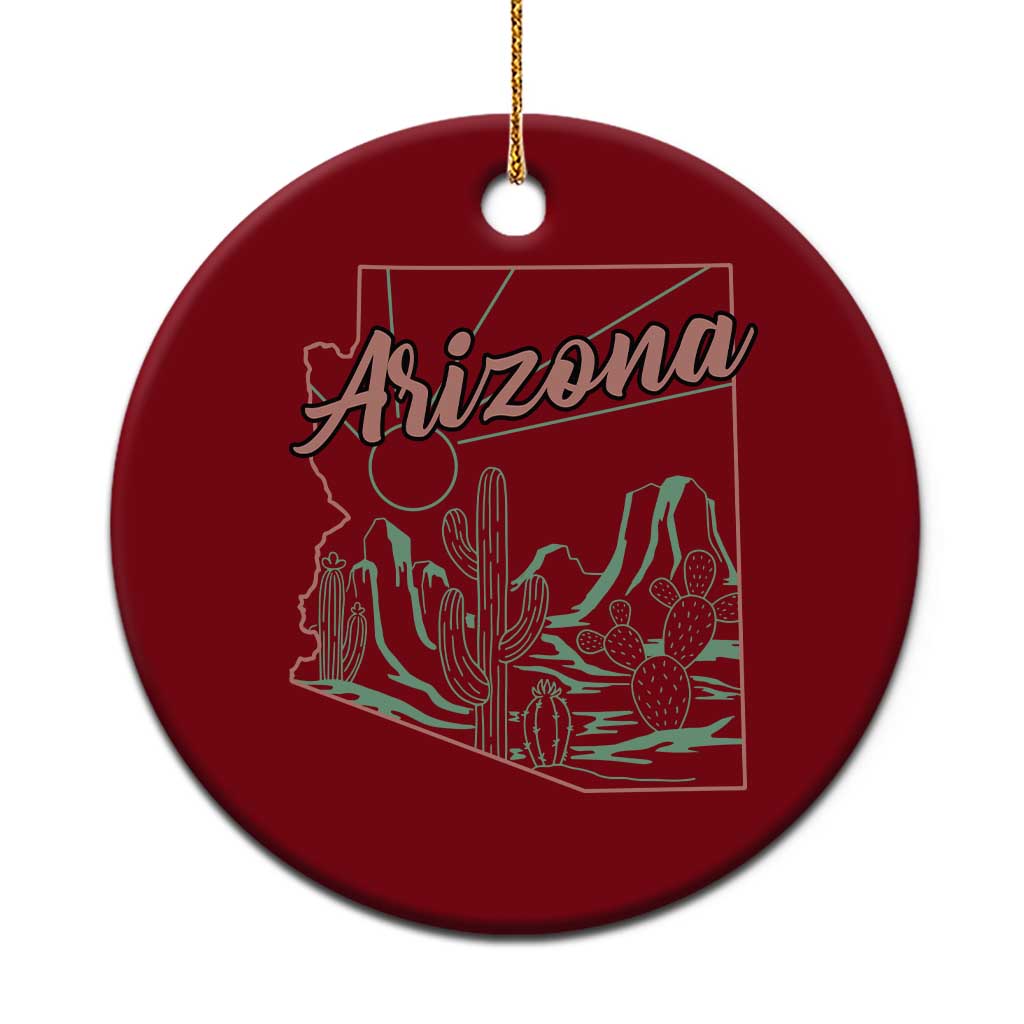 Vintage Arizona State Outline Desert Sunset Graphic Ceramic Ornament Retro Southwest Saguaro Cactus Travel Souvenir