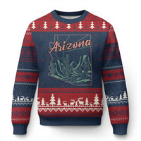 Vintage Arizona State Outline Desert Sunset Graphic Ugly Christmas Sweater Retro Southwest Saguaro Cactus Travel Souvenir