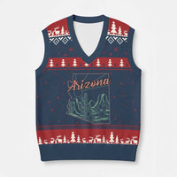 Vintage Arizona State Outline Desert Sunset Graphic V-Neck Knit Sweater Vest Retro Southwest Saguaro Cactus Travel Souvenir