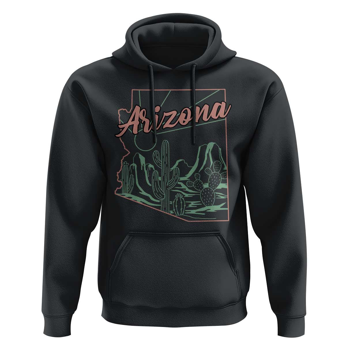 Vintage Arizona State Outline Desert Sunset Graphic Hoodie Retro Southwest Saguaro Cactus Travel Souvenir
