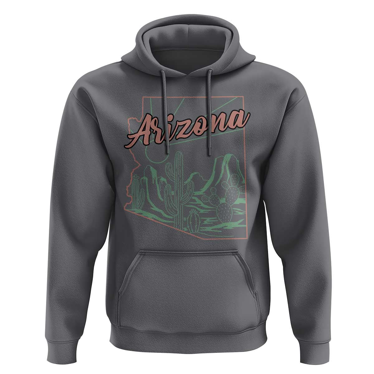 Vintage Arizona State Outline Desert Sunset Graphic Hoodie Retro Southwest Saguaro Cactus Travel Souvenir