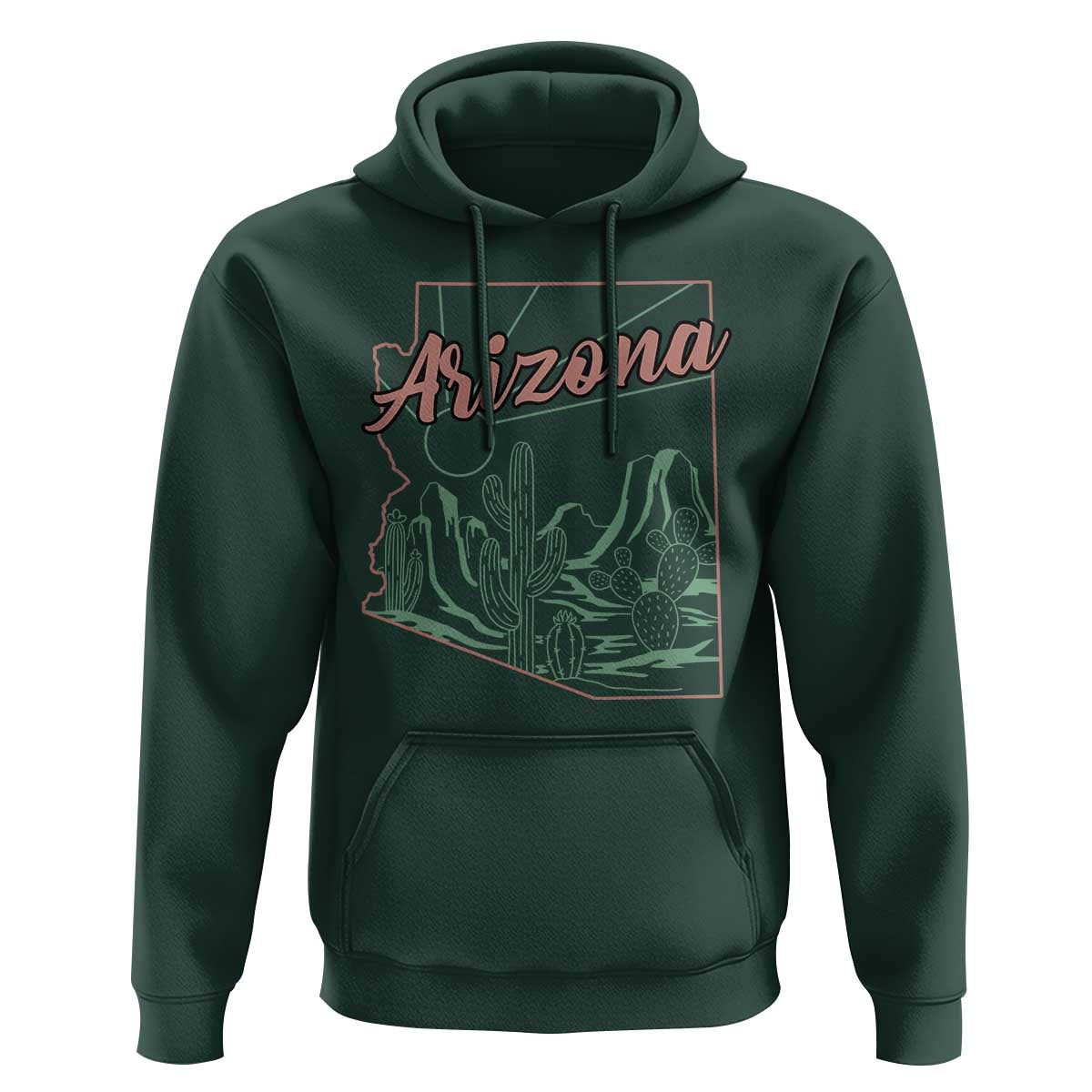Vintage Arizona State Outline Desert Sunset Graphic Hoodie Retro Southwest Saguaro Cactus Travel Souvenir