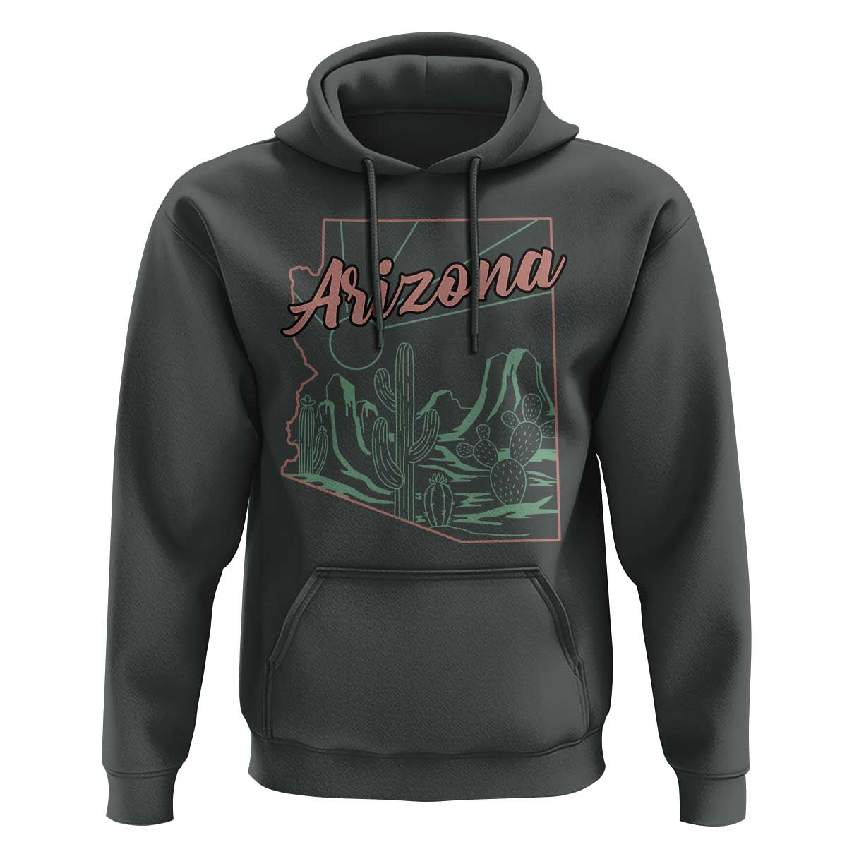 Vintage Arizona State Outline Desert Sunset Graphic Hoodie Retro Southwest Saguaro Cactus Travel Souvenir