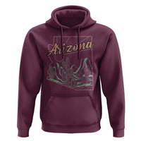 Vintage Arizona State Outline Desert Sunset Graphic Hoodie Retro Southwest Saguaro Cactus Travel Souvenir