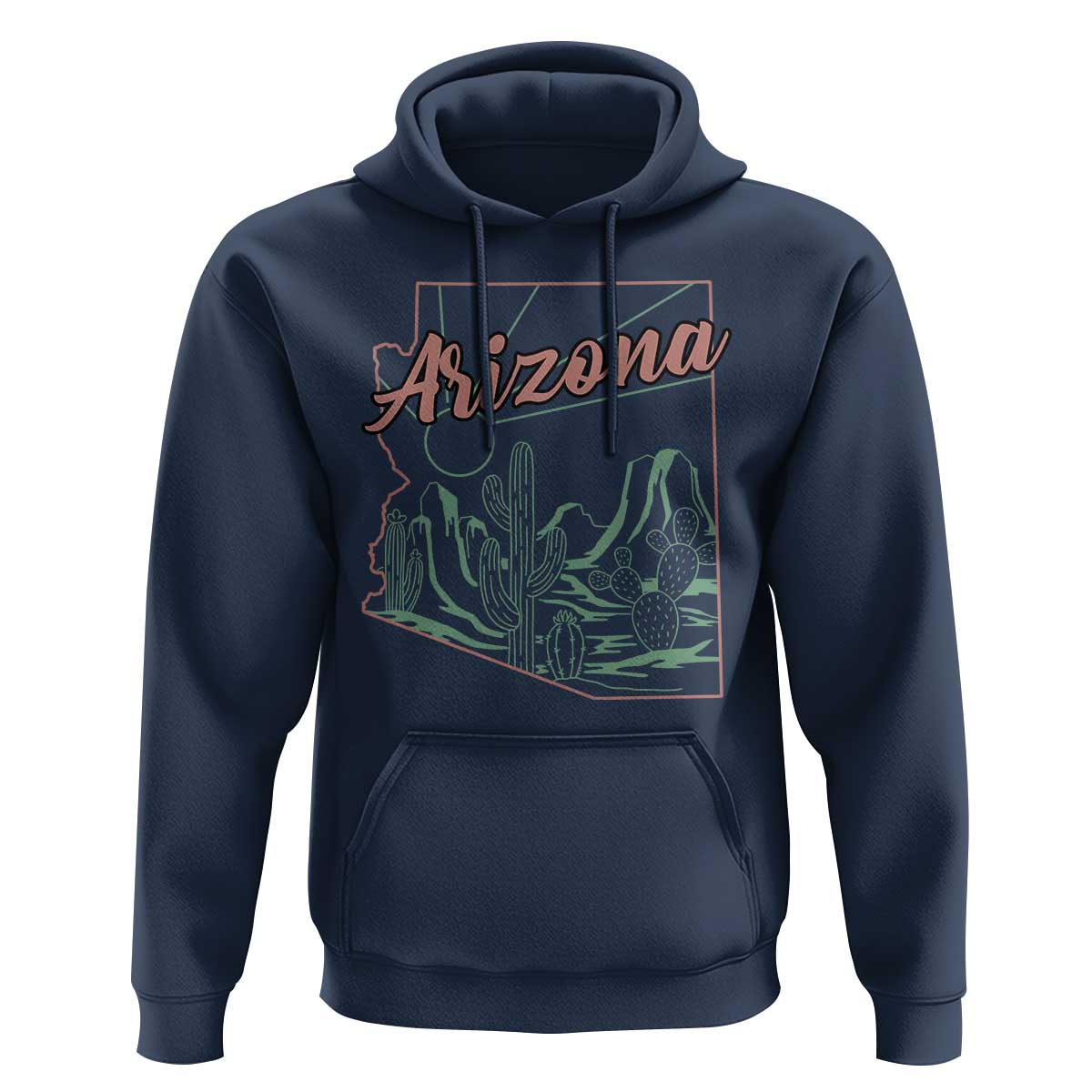 Vintage Arizona State Outline Desert Sunset Graphic Hoodie Retro Southwest Saguaro Cactus Travel Souvenir
