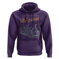 Vintage Arizona State Outline Desert Sunset Graphic Hoodie Retro Southwest Saguaro Cactus Travel Souvenir