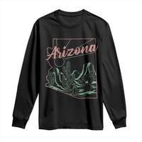Vintage Arizona State Outline Desert Sunset Graphic Long Sleeve Shirt Retro Southwest Saguaro Cactus Travel Souvenir