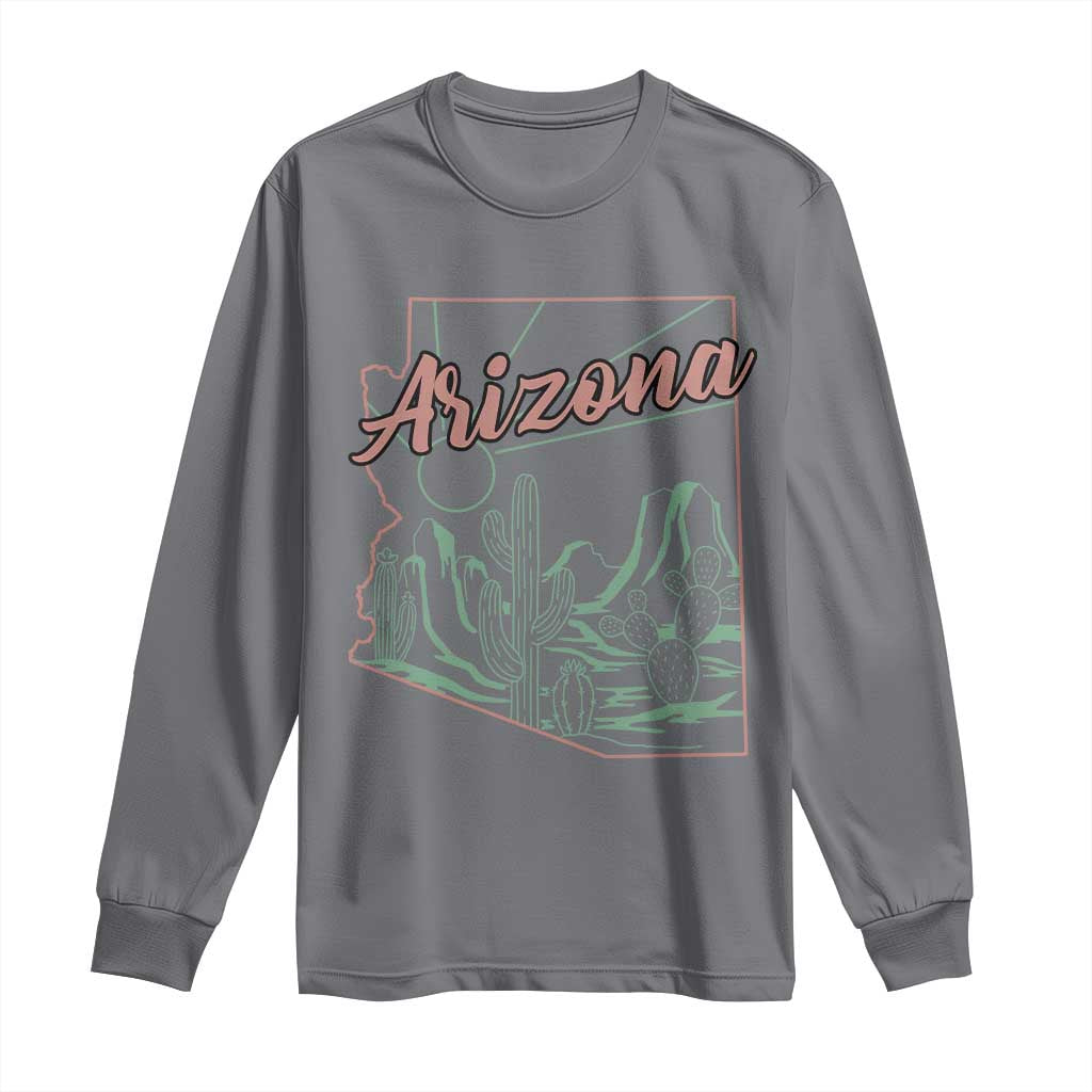 Vintage Arizona State Outline Desert Sunset Graphic Long Sleeve Shirt Retro Southwest Saguaro Cactus Travel Souvenir