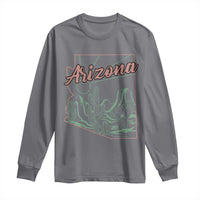 Vintage Arizona State Outline Desert Sunset Graphic Long Sleeve Shirt Retro Southwest Saguaro Cactus Travel Souvenir