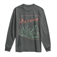 Vintage Arizona State Outline Desert Sunset Graphic Long Sleeve Shirt Retro Southwest Saguaro Cactus Travel Souvenir