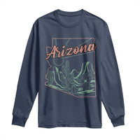 Vintage Arizona State Outline Desert Sunset Graphic Long Sleeve Shirt Retro Southwest Saguaro Cactus Travel Souvenir