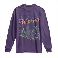 Vintage Arizona State Outline Desert Sunset Graphic Long Sleeve Shirt Retro Southwest Saguaro Cactus Travel Souvenir