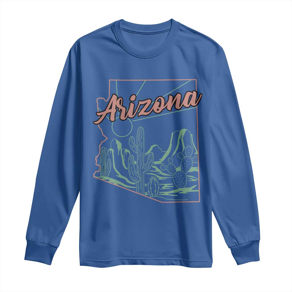 Vintage Arizona State Outline Desert Sunset Graphic Long Sleeve Shirt Retro Southwest Saguaro Cactus Travel Souvenir