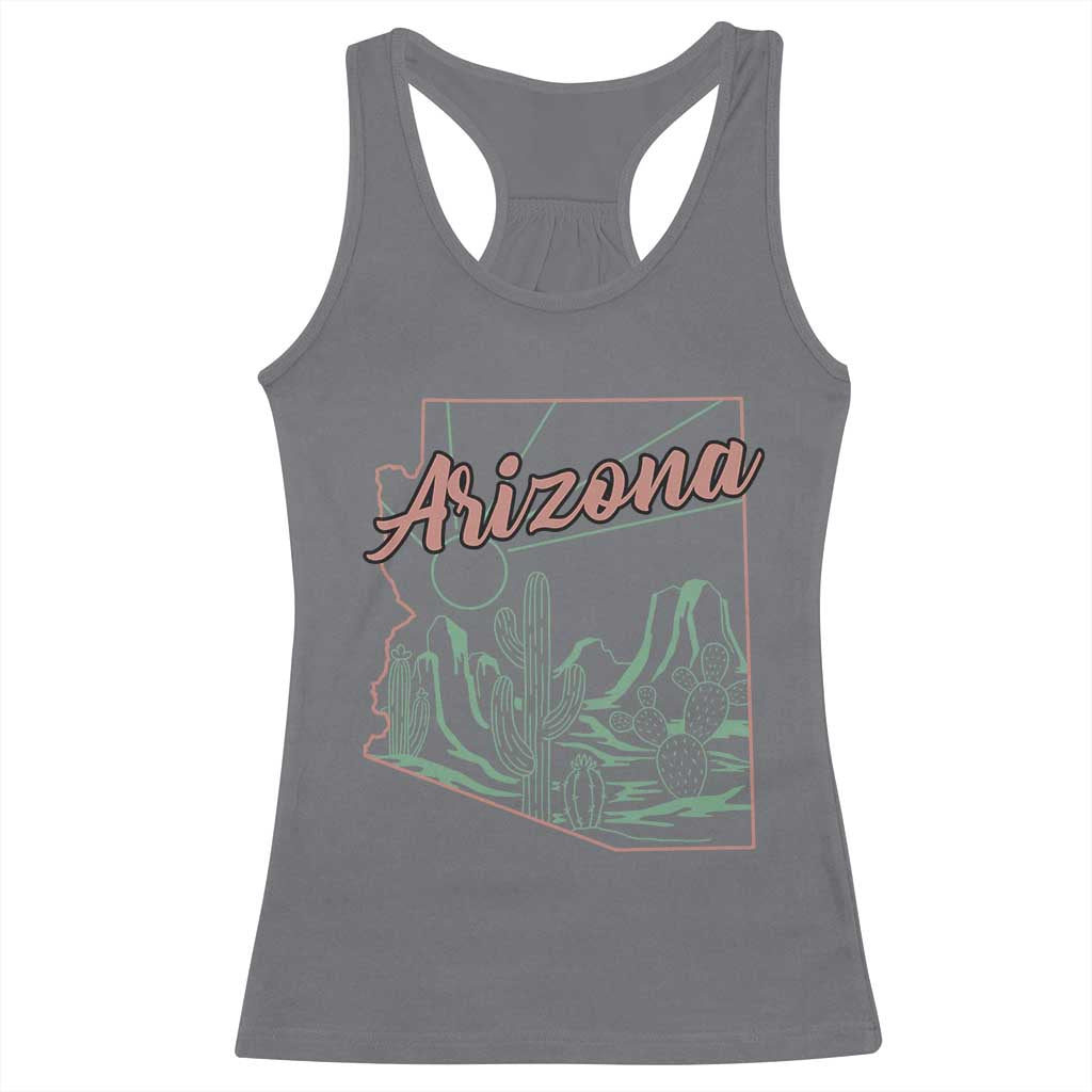 Vintage Arizona State Outline Desert Sunset Graphic Racerback Tank Top Retro Southwest Saguaro Cactus Travel Souvenir
