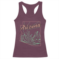 Vintage Arizona State Outline Desert Sunset Graphic Racerback Tank Top Retro Southwest Saguaro Cactus Travel Souvenir