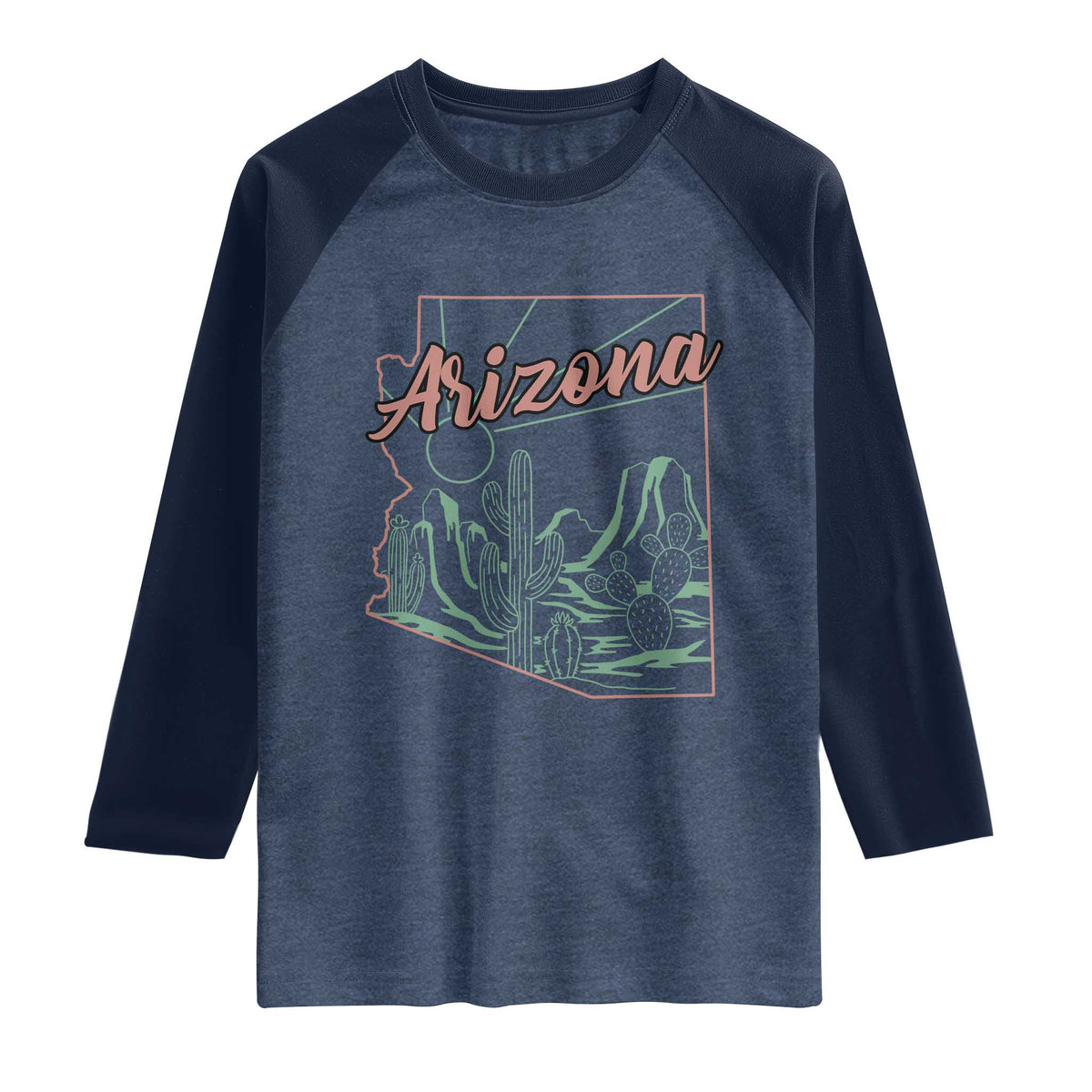Vintage Arizona State Outline Desert Sunset Graphic Raglan Shirt Retro Southwest Saguaro Cactus Travel Souvenir