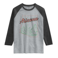 Vintage Arizona State Outline Desert Sunset Graphic Raglan Shirt Retro Southwest Saguaro Cactus Travel Souvenir