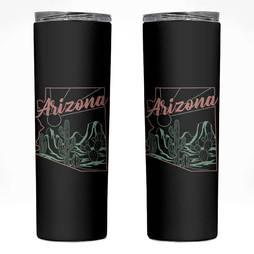 Vintage Arizona State Outline Desert Sunset Graphic Skinny Tumbler Retro Southwest Saguaro Cactus Travel Souvenir