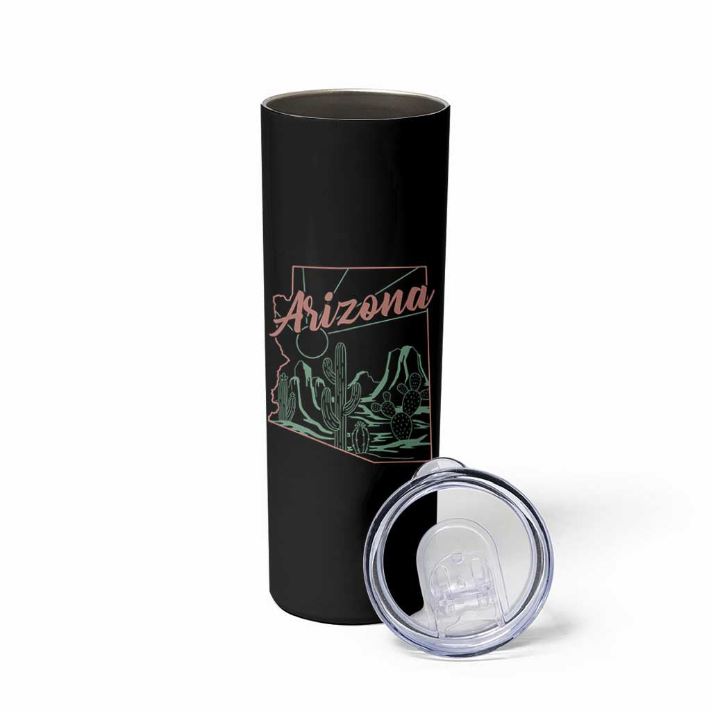 Vintage Arizona State Outline Desert Sunset Graphic Skinny Tumbler Retro Southwest Saguaro Cactus Travel Souvenir