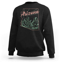 Vintage Arizona State Outline Desert Sunset Graphic Sweatshirt Retro Southwest Saguaro Cactus Travel Souvenir