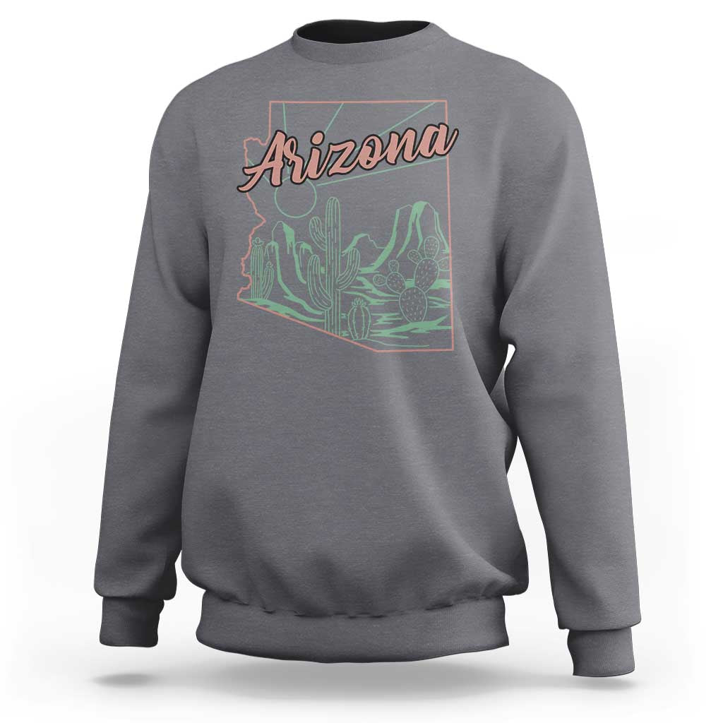 Vintage Arizona State Outline Desert Sunset Graphic Sweatshirt Retro Southwest Saguaro Cactus Travel Souvenir