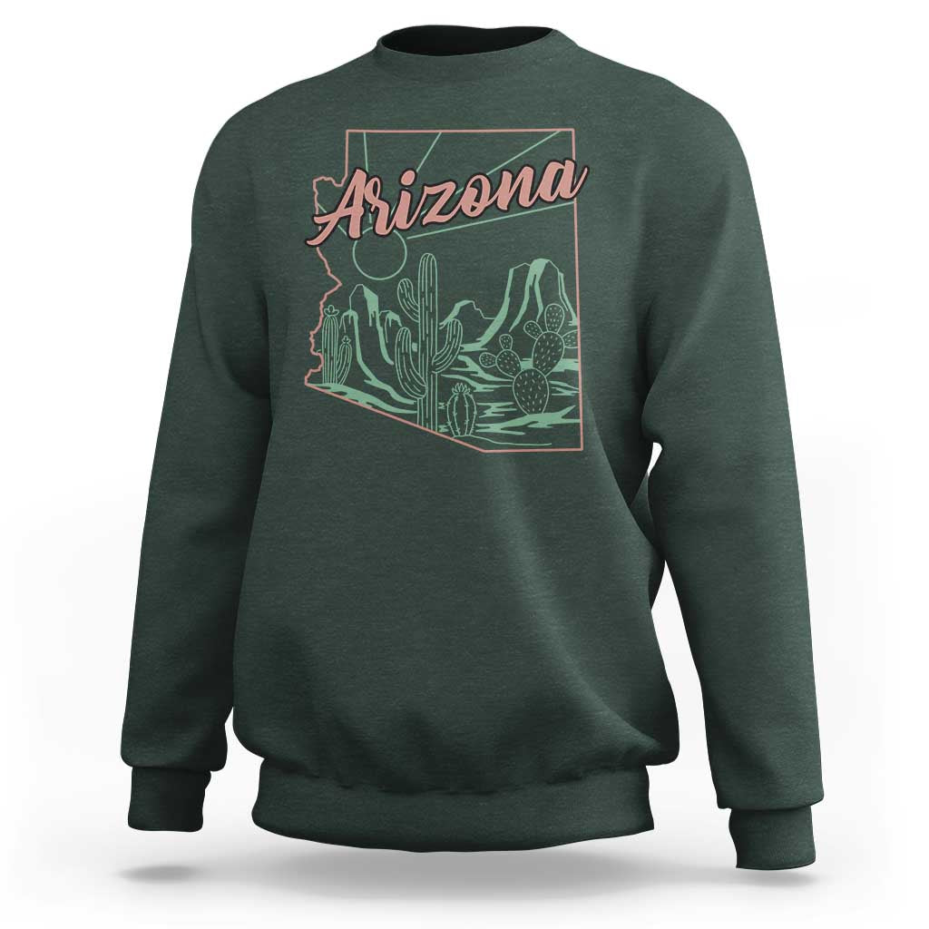 Vintage Arizona State Outline Desert Sunset Graphic Sweatshirt Retro Southwest Saguaro Cactus Travel Souvenir