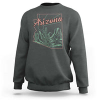 Vintage Arizona State Outline Desert Sunset Graphic Sweatshirt Retro Southwest Saguaro Cactus Travel Souvenir