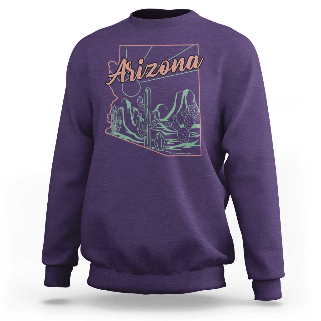 Vintage Arizona State Outline Desert Sunset Graphic Sweatshirt Retro Southwest Saguaro Cactus Travel Souvenir