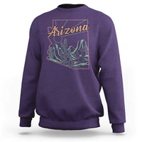 Vintage Arizona State Outline Desert Sunset Graphic Sweatshirt Retro Southwest Saguaro Cactus Travel Souvenir