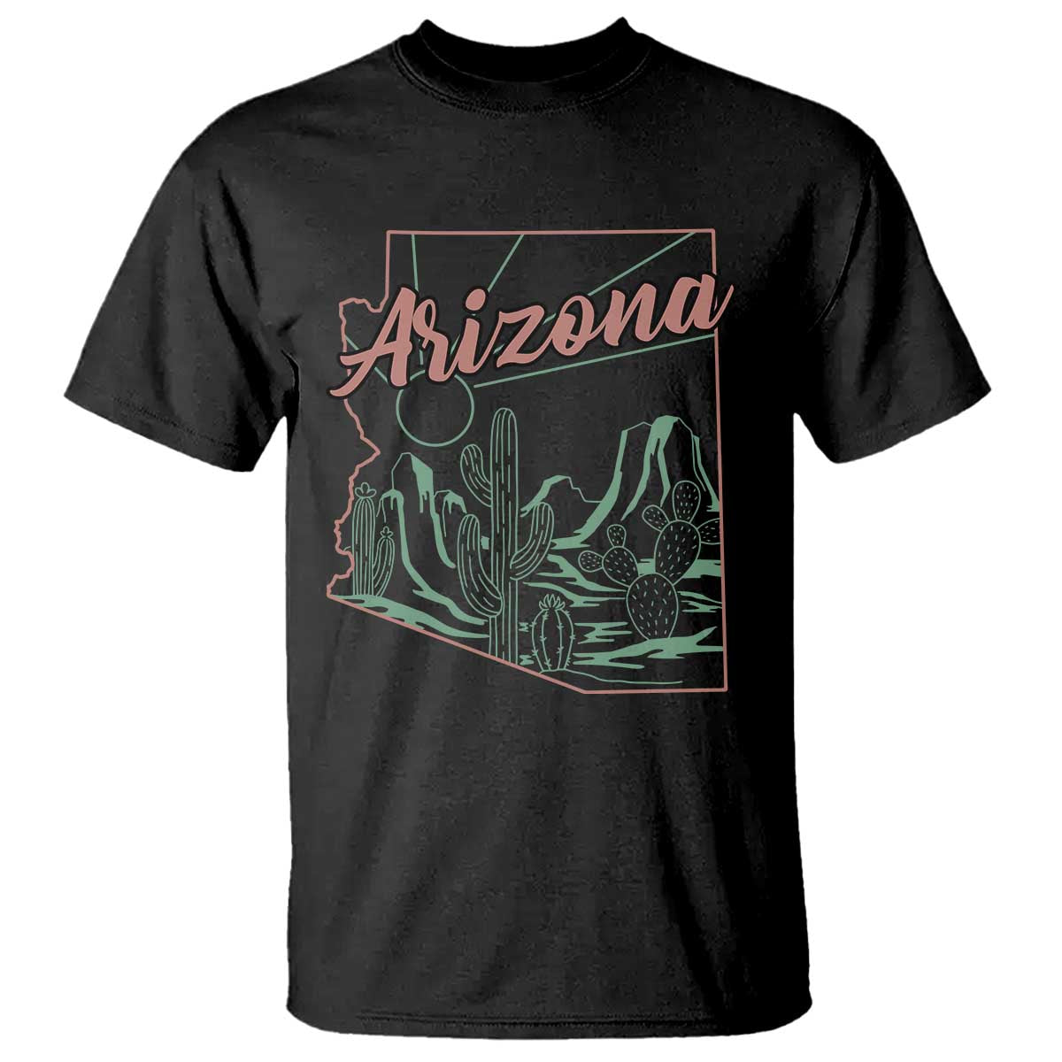 Vintage Arizona State Outline Desert Sunset Graphic T Shirt Retro Southwest Saguaro Cactus Travel Souvenir