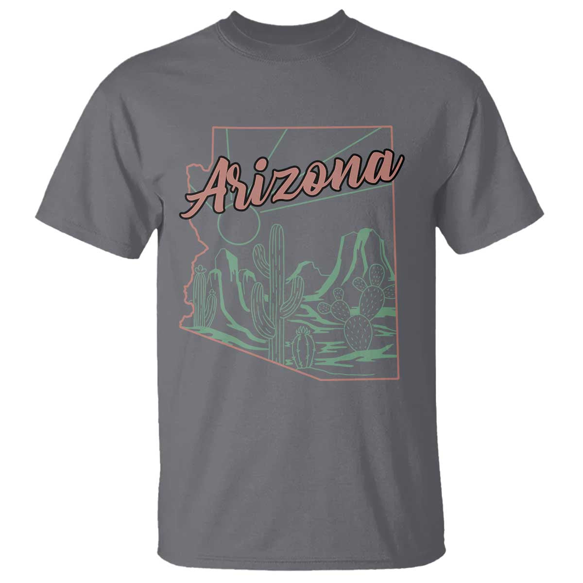 Vintage Arizona State Outline Desert Sunset Graphic T Shirt Retro Southwest Saguaro Cactus Travel Souvenir