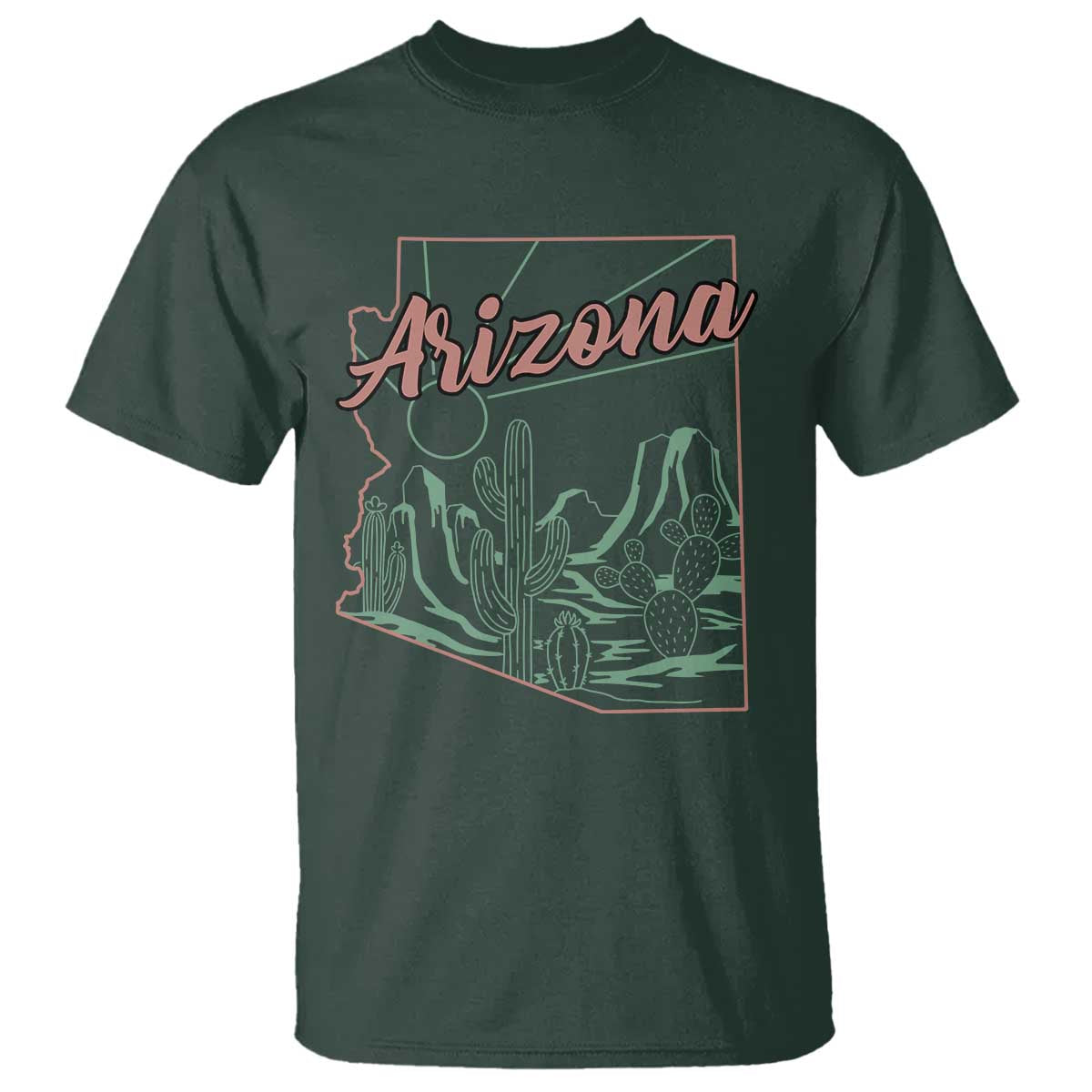 Vintage Arizona State Outline Desert Sunset Graphic T Shirt Retro Southwest Saguaro Cactus Travel Souvenir