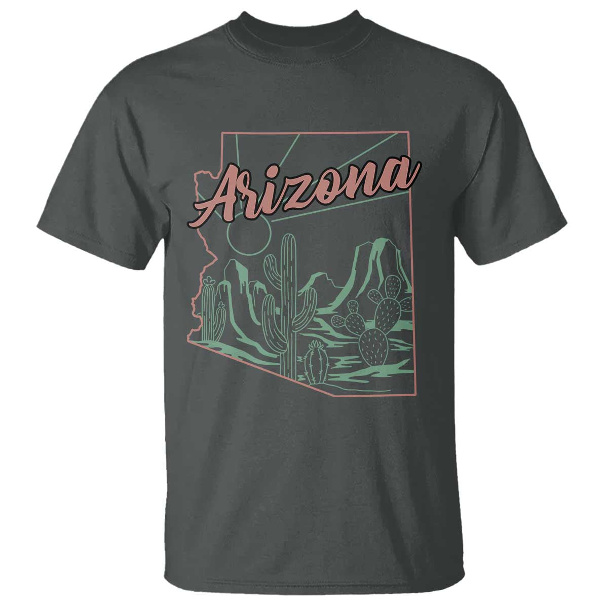 Vintage Arizona State Outline Desert Sunset Graphic T Shirt Retro Southwest Saguaro Cactus Travel Souvenir