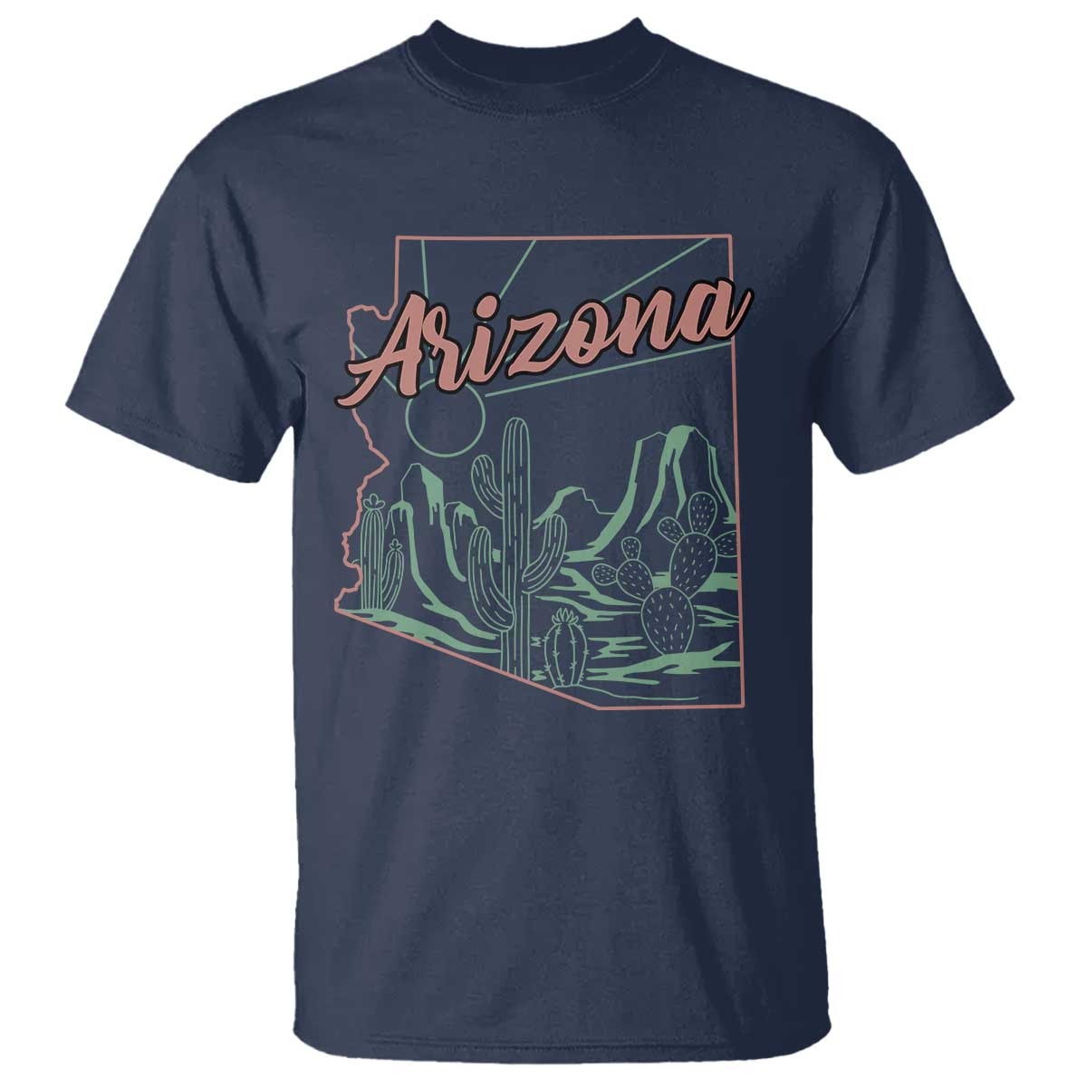 Vintage Arizona State Outline Desert Sunset Graphic T Shirt Retro Southwest Saguaro Cactus Travel Souvenir