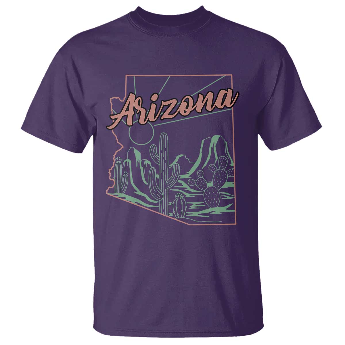 Vintage Arizona State Outline Desert Sunset Graphic T Shirt Retro Southwest Saguaro Cactus Travel Souvenir