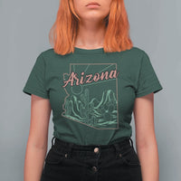 Vintage Arizona State Outline Desert Sunset Graphic T Shirt For Women Retro Southwest Saguaro Cactus Travel Souvenir