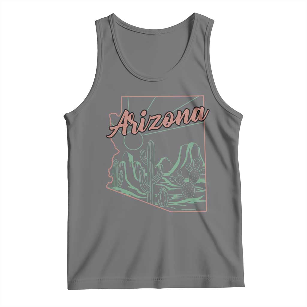 Vintage Arizona State Outline Desert Sunset Graphic Tank Top Retro Southwest Saguaro Cactus Travel Souvenir