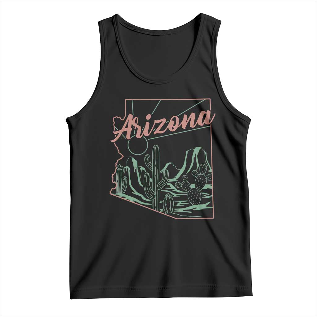 Vintage Arizona State Outline Desert Sunset Graphic Tank Top Retro Southwest Saguaro Cactus Travel Souvenir