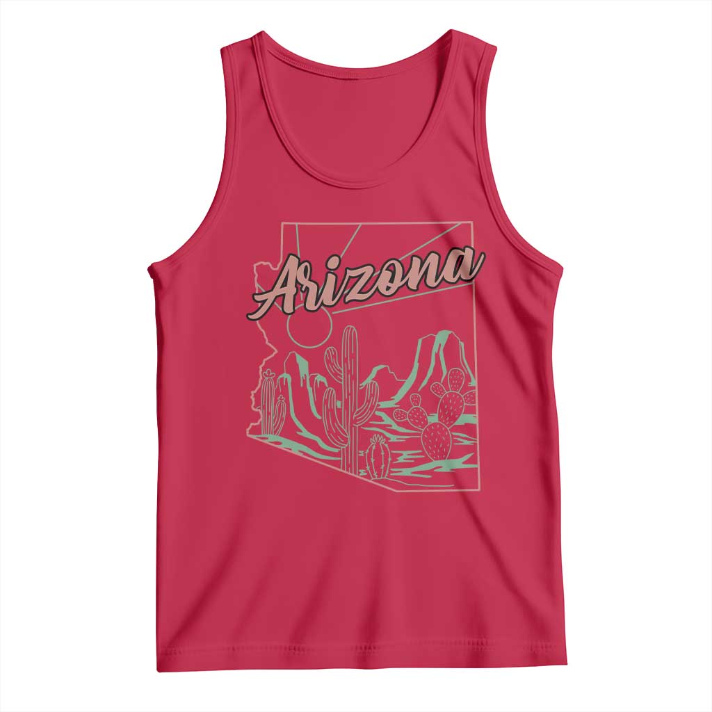 Vintage Arizona State Outline Desert Sunset Graphic Tank Top Retro Southwest Saguaro Cactus Travel Souvenir