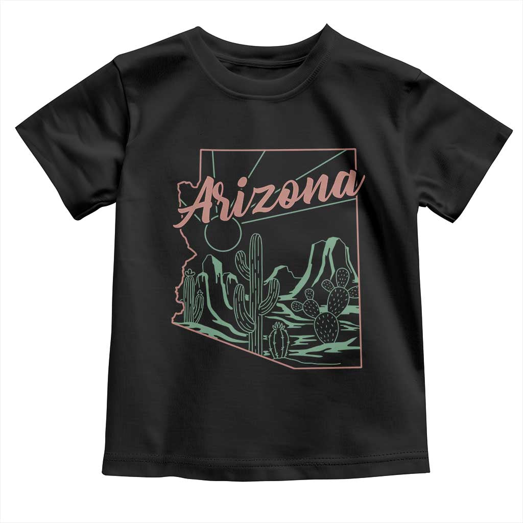Vintage Arizona State Outline Desert Sunset Graphic Toddler T Shirt Retro Southwest Saguaro Cactus Travel Souvenir