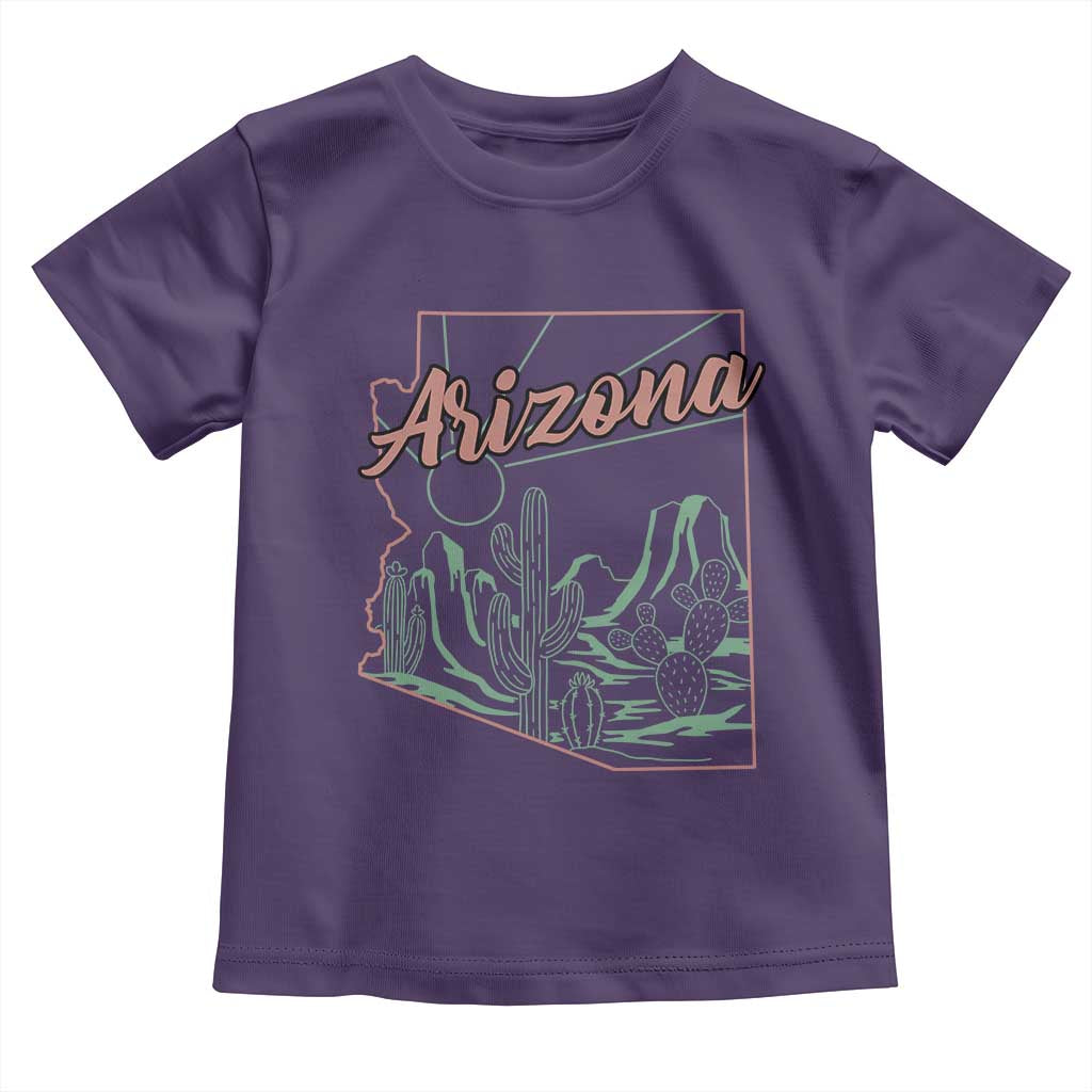 Vintage Arizona State Outline Desert Sunset Graphic Toddler T Shirt Retro Southwest Saguaro Cactus Travel Souvenir