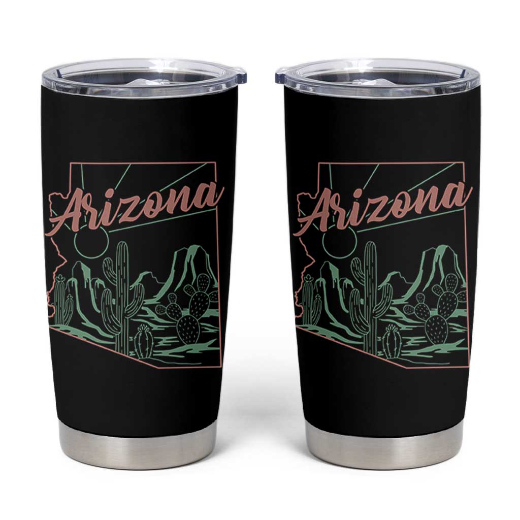 Vintage Arizona State Outline Desert Sunset Graphic Tumbler Cup Retro Southwest Saguaro Cactus Travel Souvenir