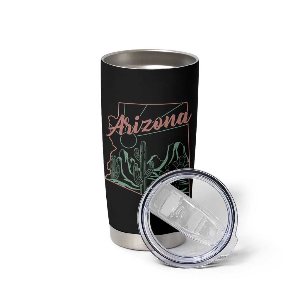 Vintage Arizona State Outline Desert Sunset Graphic Tumbler Cup Retro Southwest Saguaro Cactus Travel Souvenir