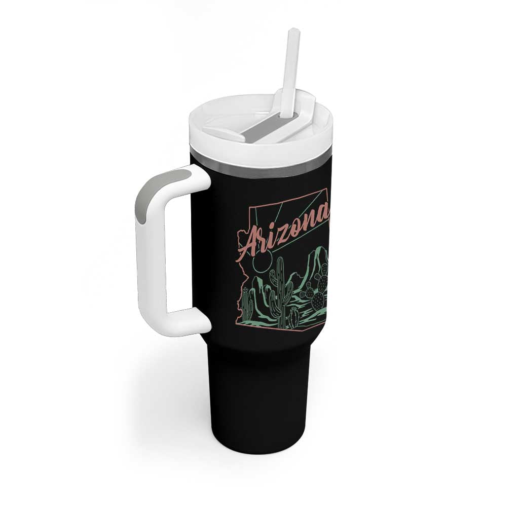 Vintage Arizona State Outline Desert Sunset Graphic Tumbler With Handle Retro Southwest Saguaro Cactus Travel Souvenir
