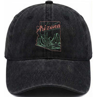Vintage Arizona State Outline Desert Sunset Graphic Washed Cotton Baseball Cap Retro Southwest Saguaro Cactus Travel Souvenir