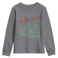 Vintage Arizona State Outline Desert Sunset Graphic Youth Sweatshirt Retro Southwest Saguaro Cactus Travel Souvenir