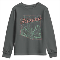 Vintage Arizona State Outline Desert Sunset Graphic Youth Sweatshirt Retro Southwest Saguaro Cactus Travel Souvenir