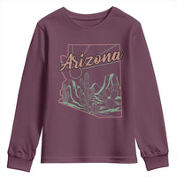 Vintage Arizona State Outline Desert Sunset Graphic Youth Sweatshirt Retro Southwest Saguaro Cactus Travel Souvenir