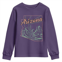 Vintage Arizona State Outline Desert Sunset Graphic Youth Sweatshirt Retro Southwest Saguaro Cactus Travel Souvenir
